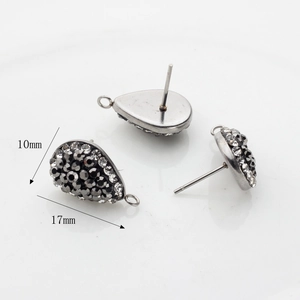 Macro view of teardrop rhinestone earring connectors with gun black finish and 17x10mm size