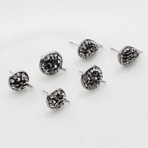 DIY crystal teardrop and round earring studs with rhinestones in gun black finish