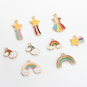 Kleurrijke emaille cartoon hangers set met regenboog en ster voor DIY sieraden maken