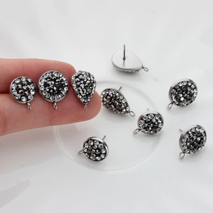 DIY Earring Post Findings Pave Rhinestone Shamballa Style Clay Alloy Earring Base Connector For Jewelry Making DIY Craft Supplies