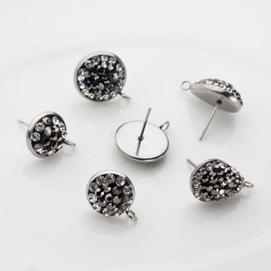 Shamballa style gunmetal teardrop stud earring components with pave crystals for DIY jewelry