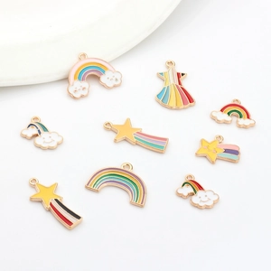 Mix van kleurrijke emaille regenboog bedeltjes met gouden randen voor DIY sieraden maken