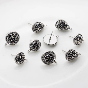 DIY jewelry parts with gunmetal crystal rhinestone teardrop and round earring studs