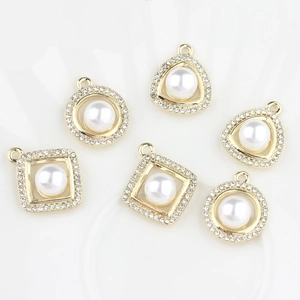 DIY Zinc Alloy Geometric Pendants With Artificial Pearl Rhinestones Lot For Necklace Earring Jewelry Making Gold Accessories