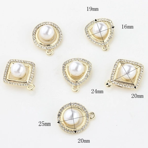Geometric alloy pendants with pearl and rhinestones in round, triangle, and square shapes