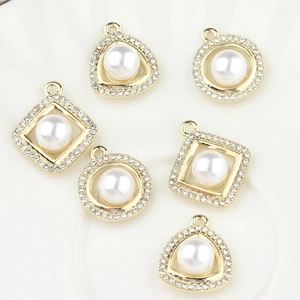 DIY gold alloy geometric charms with rhinestones and faux pearls for jewelry making