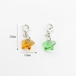 Handmade crystal star pendants with lobster clasp in orange and green, 32mm height