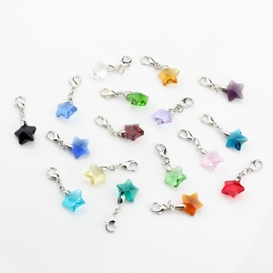 Colorful crystal star charms set with silver lobster clasps for handmade accessories