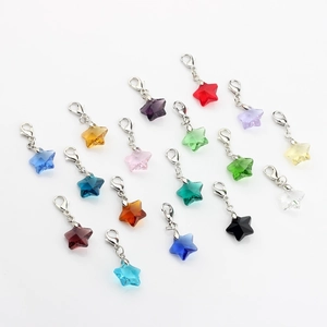 Set of 16 colorful star-shaped crystal pendants with metal lobster clasps for jewelry