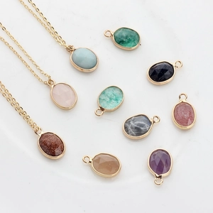Solo Colgante de Piedra Natural Facetada Ovalada Borde de Cobre Chapado en Oro Amatista Cuarzo Rosa Labradorita Joyería DIY