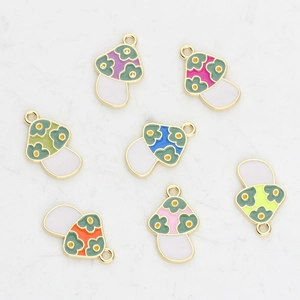 Colgantes de setas de esmalte de colores con marco dorado y detalles florales para joyas DIY