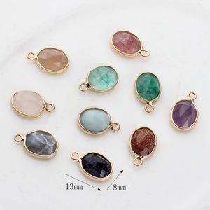 Set de 10 colgantes ovalados de piedra natural con borde dorado para joyería DIY