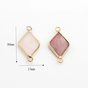 Natural quartz rhombus pendant with gold-plated edge for DIY jewelry making 30x15mm