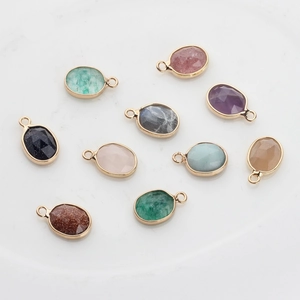 Colgantes ovalados de piedra natural con bordes dorados para crear joyas y collares DIY