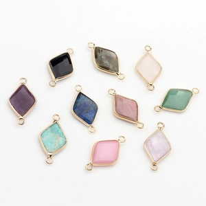 Rhombus gemstone connectors with gold-plated edges for DIY jewelry making in multiple colors
