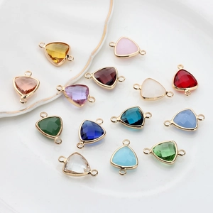 Triangle crystal faceted pendants with gold-plated copper edges and double hanging loops