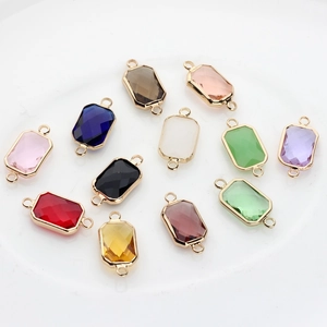 Rectangle faceted crystal connectors with gold copper plating for DIY jewelry making