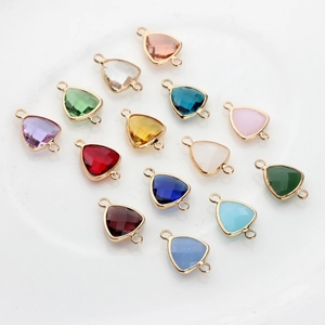 Colorful triangular crystal charms with gold copper edges and double hanging loops