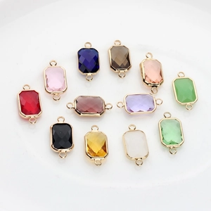 Rectangular faceted crystal charms with gold copper frames in 12 assorted colors