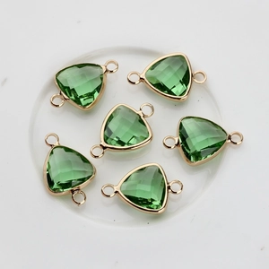 Set of 6 green triangular crystal charms with gold-plated edges for DIY jewelry making