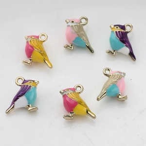 Colorful 3D alloy bird charms set with gold plating and enamel oil drip for DIY jewelry