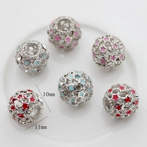 Holle zilveren sterbedels met kleurrijk emaille en kristal voor DIY armbanden, 11x10mm