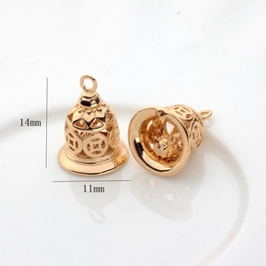 14K gold plated hollow bell pendant charms with lucky coin pattern for DIY jewelry