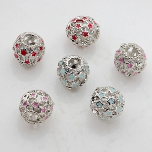 Set van zes holle sterperlen met kleurrijk emaille en strassteentjes voor DIY-sieraden
