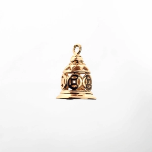 Detailed hollow gold bell pendant with traditional Chinese coin pattern for DIY jewelry