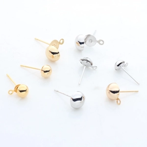 14K gold plated and silver half-ball stud earring posts with loop for DIY jewelry making