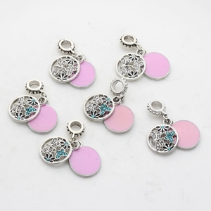Set di 6 ciondoli a libellula e fiore con smalto rosa e cristalli blu per gioielli fai-da-te