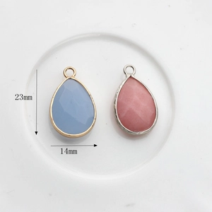 Colgante de piedra natural en forma de lágrima con borde facetado para joyería DIY
