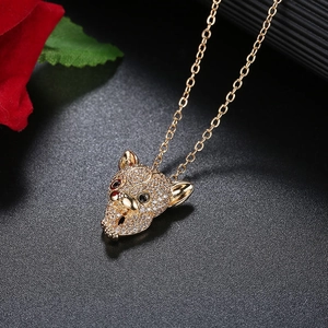 Collana con Pendente Testa di Leopardo alla Moda Donna Rame Ecologico Zirconia Catena Clavicola Animale Gioielli Elegante Collana Testa di Gattino Tono Oro Argento