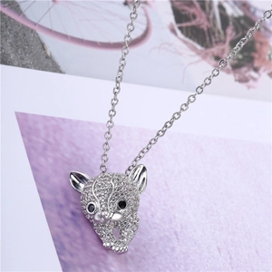 Collana con testa di leopardo in cristallo argento con ciondolo in zircone donna