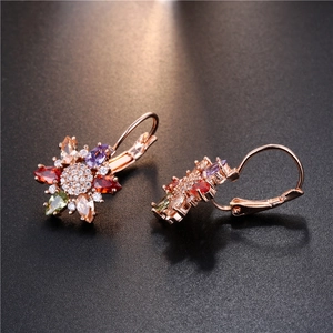 Colorful floral earrings with marquise-cut crystals in 18K rose gold finish hook setting
