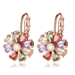 Damen Blumen Ohrhänger Mit Bunten Zirkonia Einlage Legierung Blume Ohrringe Für Party Hochzeit Täglich Schmuck Geschenk