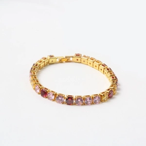 Bracelet tennis chic en laiton doré orné de zircons multicolores pour femme