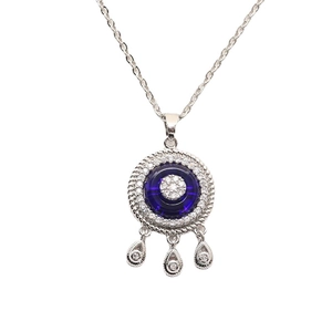 Evil Eye Pendant Necklace For Women Round Turkish Blue Eye Glass Zirconia Inlaid Alloy Jewelry Chain Necklace Gift Idea