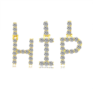 Hip Hop Iced Out Initial Letter Pendant Necklace Alloy Gold Plated Zirconia Pave Rapper Jewelry Rope Chain Necklace For Unisex