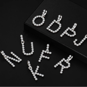 Hip hop style silver letter pendants with paved cubic zirconia for personalized jewelry