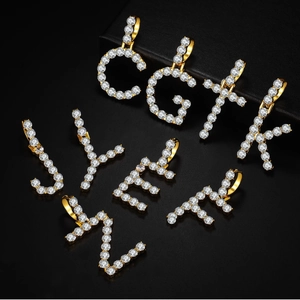 Iced out hip hop letter pendants with 4mm gold plated zircon inlay for men women