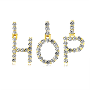 Hip hop style gold plated 26 letters H O P pendants with 4mm cubic zirconia stones