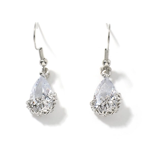 Elegant silver teardrop zircon earrings with vintage hollow flower carvings for women