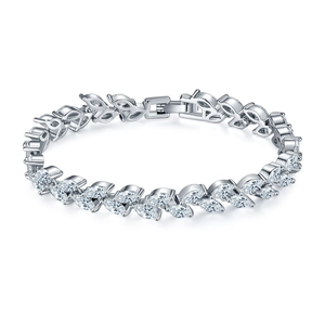 Marquise Cut Zirconia Leaf Bracelet Elegant Copper Gold Silver Plated Link Chain Jewelry For Women Wedding Party Gift