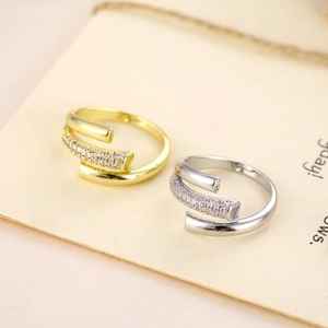 Minimalist wrap open ring for women featuring white zirconia stones in gold and silver plating