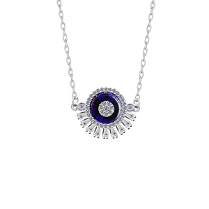 Zilveren Evil Eye ketting met diepblauwe steen en waaiervormige kristallen hanger