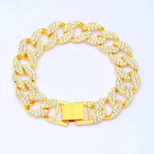 Pulsera de cadena cubana dorada con cristales brillantes para un estilo hip-hop moderno