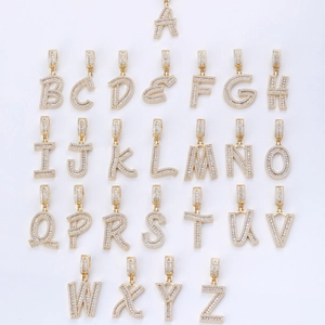 Icy Baguette Zirconia Initial Letter Pendant Necklace Hip Hop Gold Plated Copper Rope Chain For Men Women Jewelry
