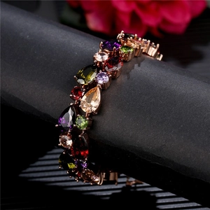 Colorful Monalisa zircon bracelet in rose gold plating with teardrop gemstones