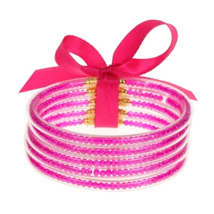Set de 5 brazaletes fucsia con purpurina y lazo de satén con cierre metálico dorado
